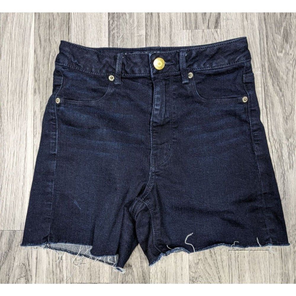 American Eagle Womens Size 4 Raw Hem Super Stretch Denim Blue Jean Shorts